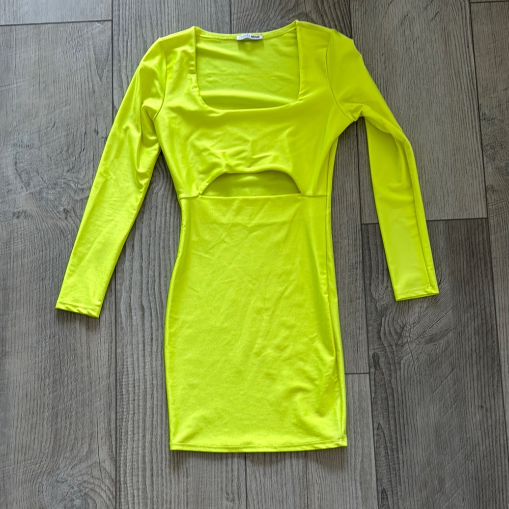 Fashion Nova Yellow Long Sleeve Bodycon Dress